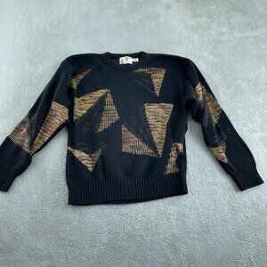 Vintage London Fog Black Geometric Knit Sweater M 2383